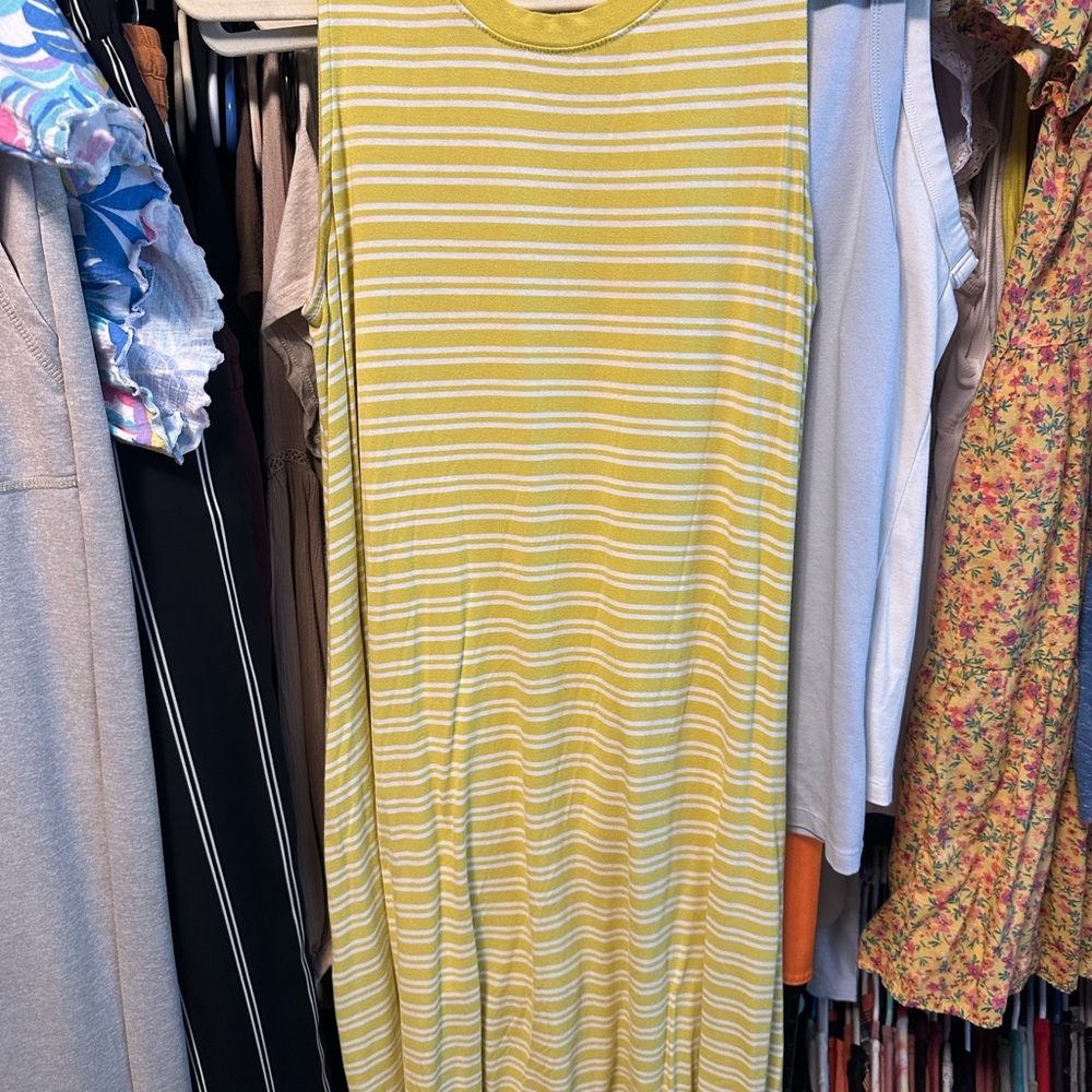 Time and Tru Yellow Striped Midi Dress